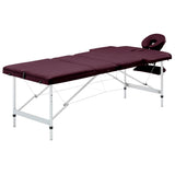 Vidaxl Mesa Massage Plegable 3 zonas Vino de aluminio Púrpura