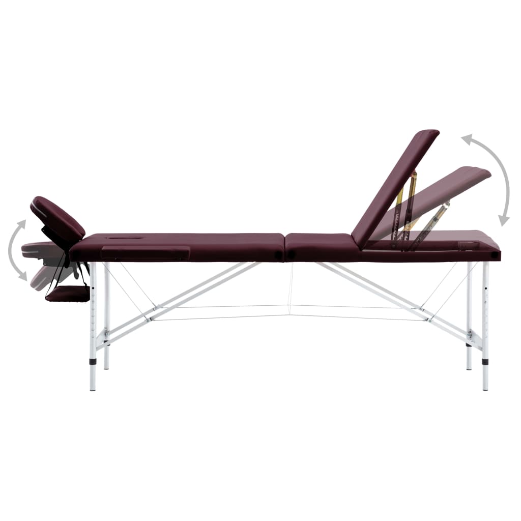 Vidaxl Massage Table Colpoble 3 zone Vino in alluminio viola