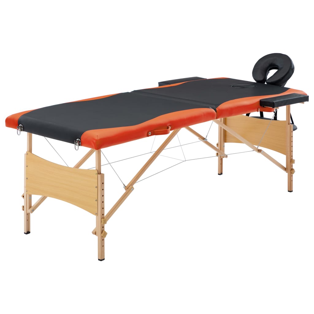 Table de massage vidaxl pliable 2 zones en bois noir et orange