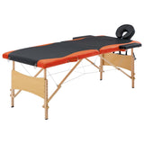 VidaXL Massage table Collapsible 2 zones wood black and orange