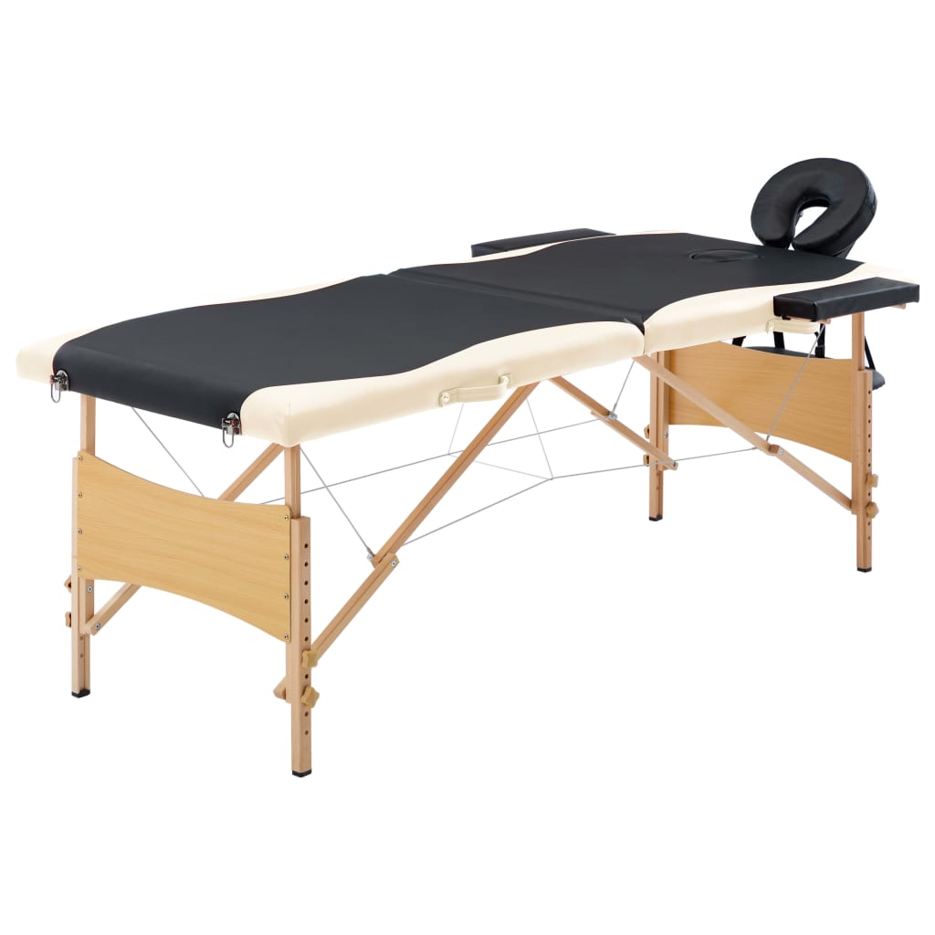 VidaXL Massage table Collapsible 2 zones wood black and beige