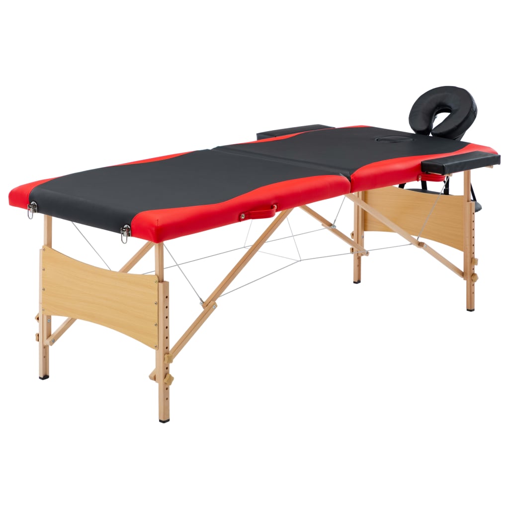 Table de massage vidaxl pliable 2 zones en bois noir et rouge