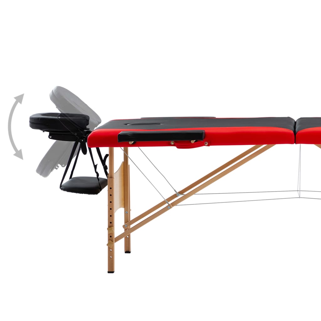 Vidaxl Mesa Massage Plegable 2 zonas de madera Negro y rojo