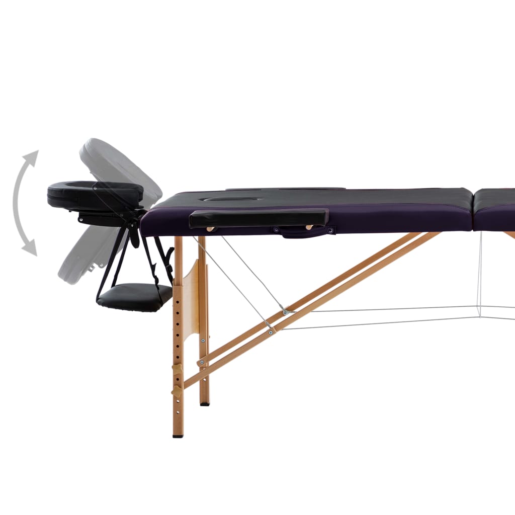 Table de massage vidaxl pliable 2 zones en bois noir