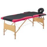 Vidaxl massagetafel inklapbaar 2 zones hout zwart en roze