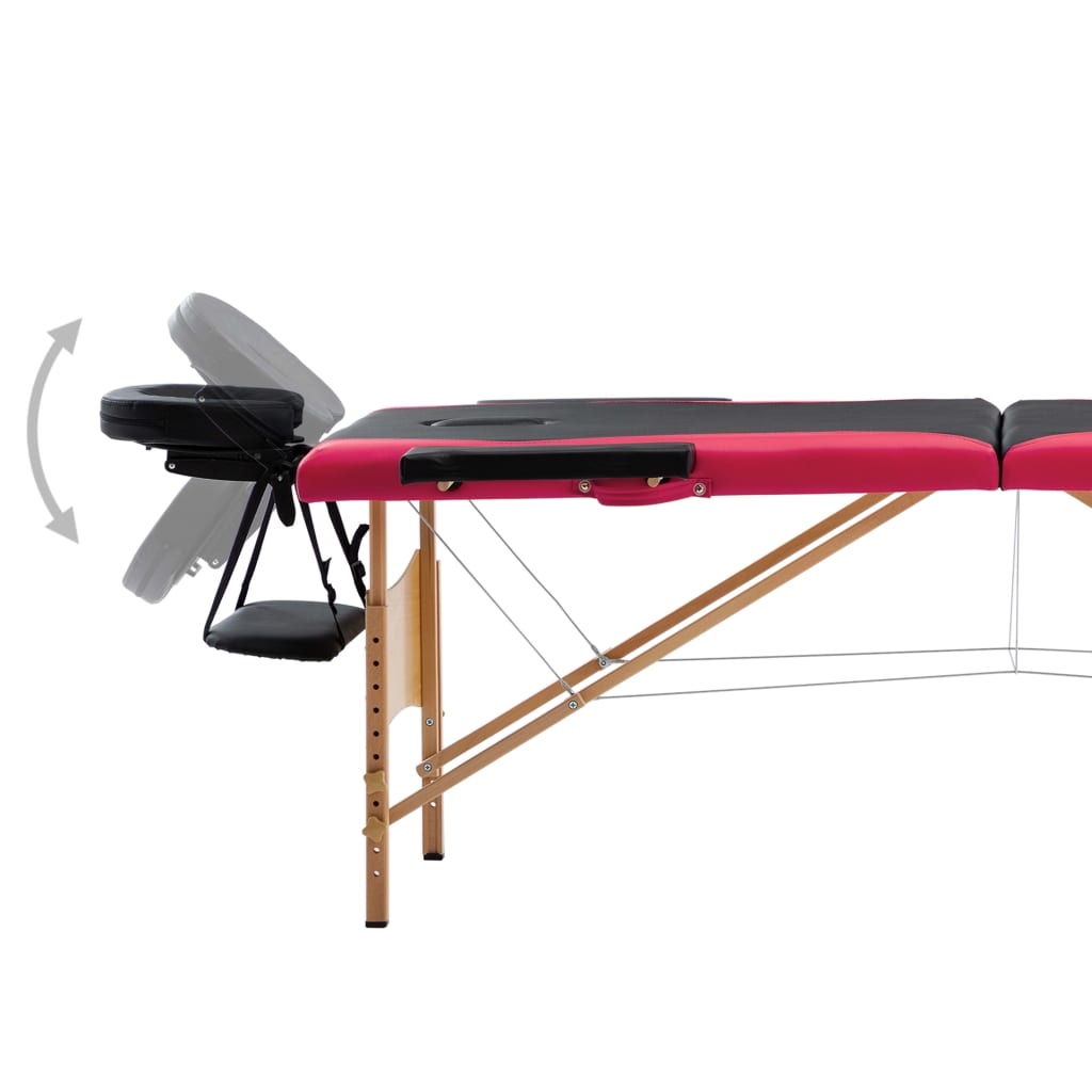 Vidaxl Massage table Collapsible 2 Zones Wood Black and Pink