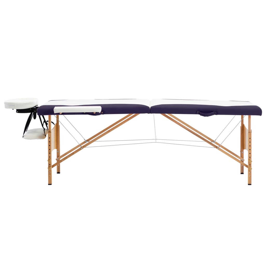 Vidaxl massagetafel inklapbaar 2 zones hout wit en paars