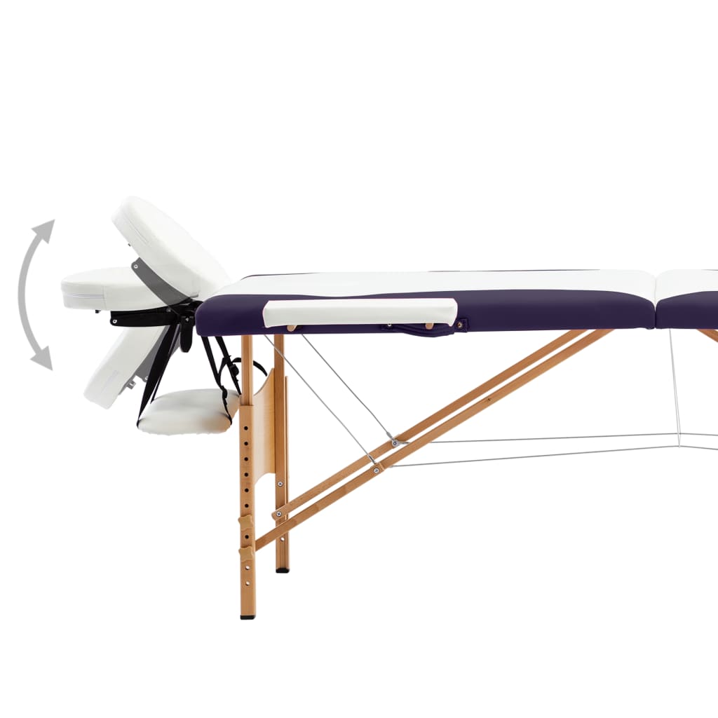 Vidaxl Mesa Massage Plegable 2 zonas Madera de madera White and Purple