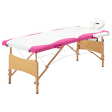 Vidaxl Mesa Massage Plegable 2 zonas de madera de madera blanca y rosa