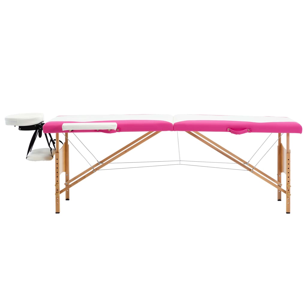 Table de massage vidaxl pliable 2 zones en bois blanc et rose