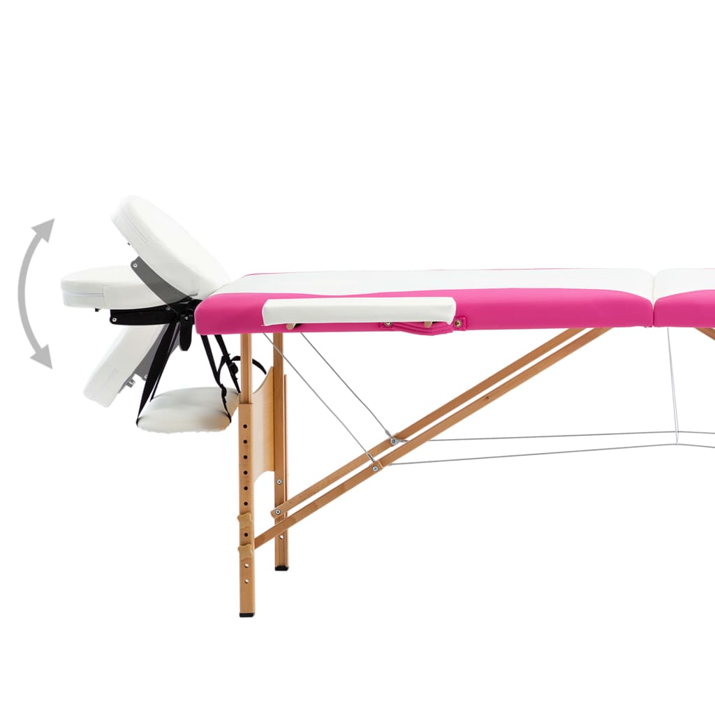 Vidaxl Massage table Collapsible 2 Zones Wood White And Pink