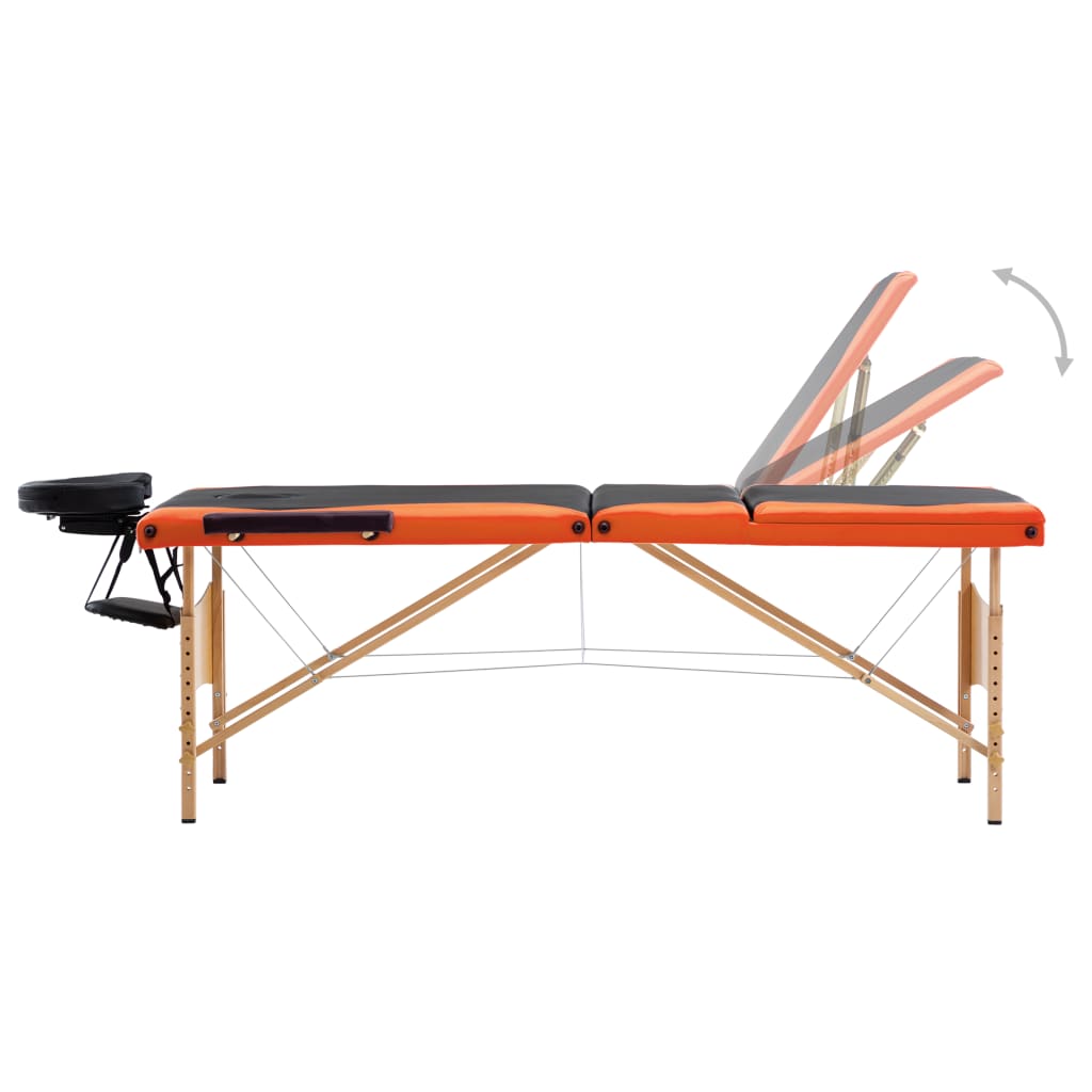 Vidaxl Massage Table Tableable 3 Zonen Holz schwaarz an orange