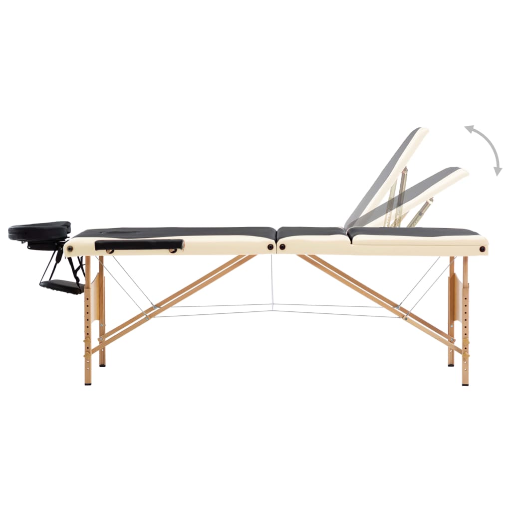 Vidaxl Mesa Massage Plegable 3 zonas de madera Black and Beige