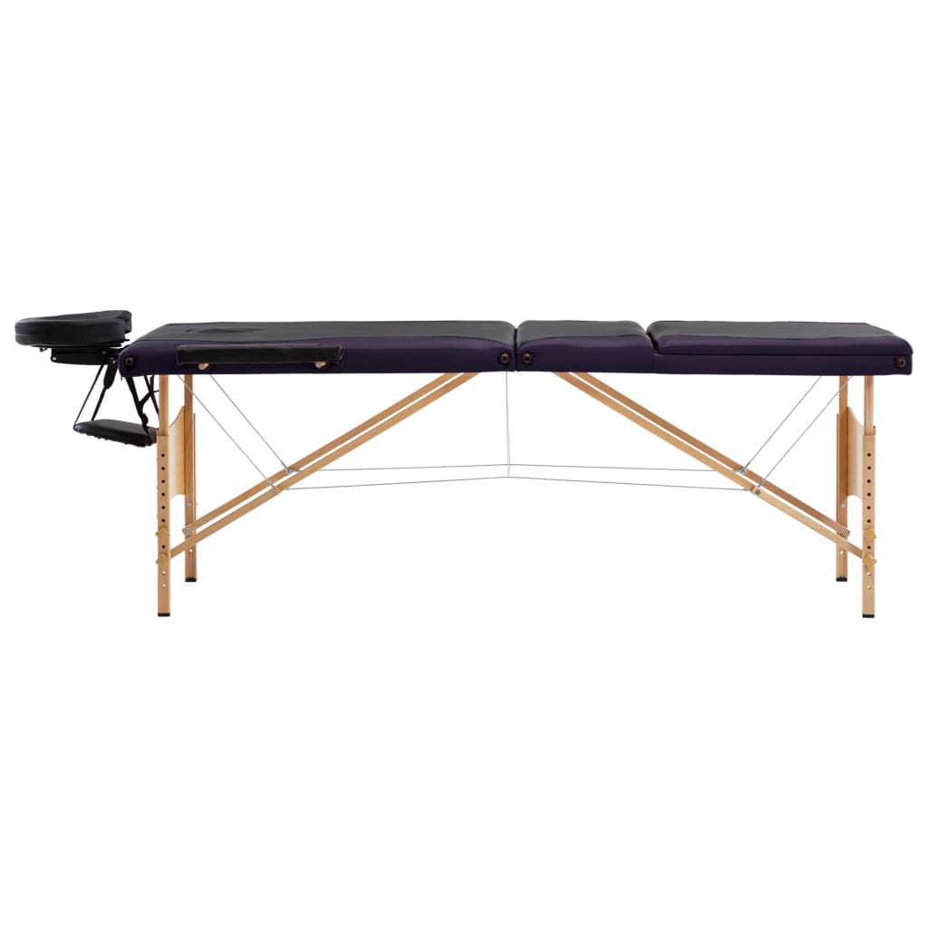 Vidaxl Massage table Collapsible 3 Zones Wood Black and Purple