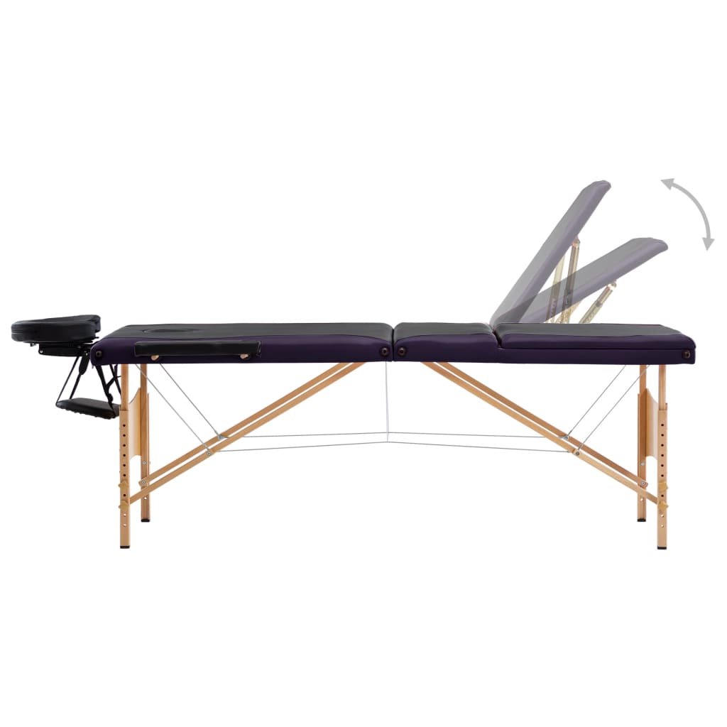 Vidaxl Massage table Collapsible 3 Zones Wood Black and Purple