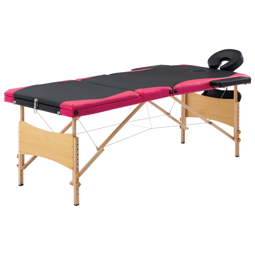 Vidaxl massagetafel inklapbaar 3 zones hout zwart en roze