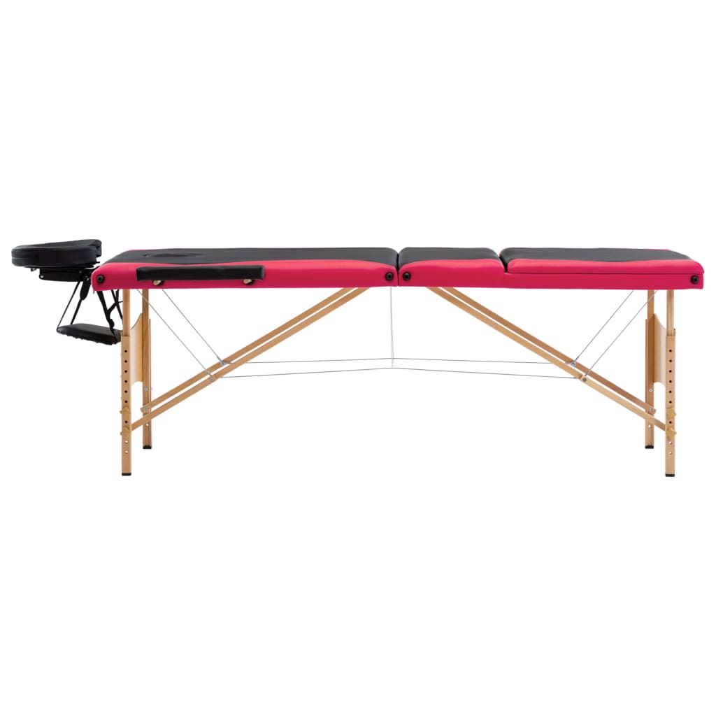 Vidaxl Mesa Massage Plegable 3 zonas de madera Black and Pink