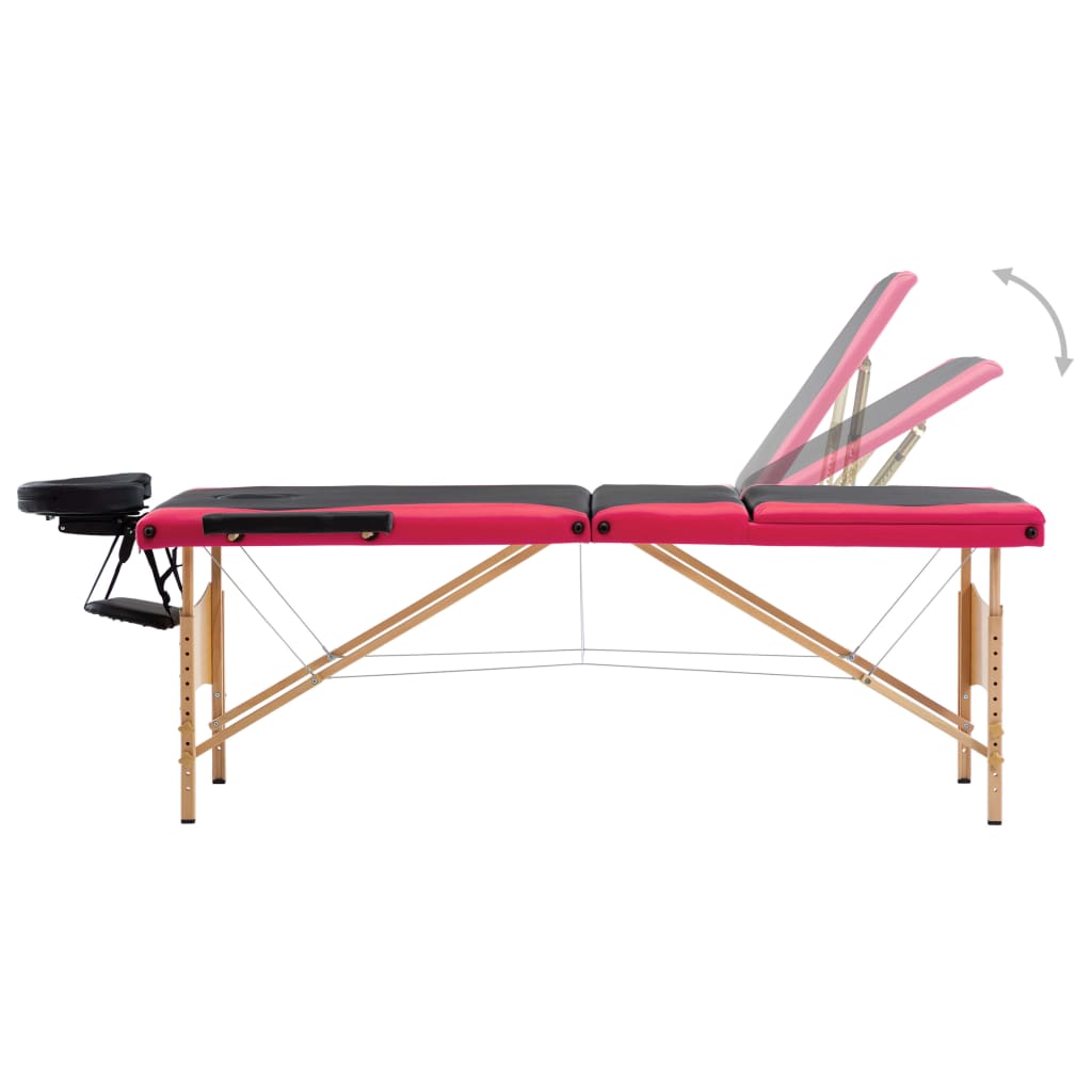 Vidaxl Mesa Massage Plegable 3 zonas de madera Black and Pink