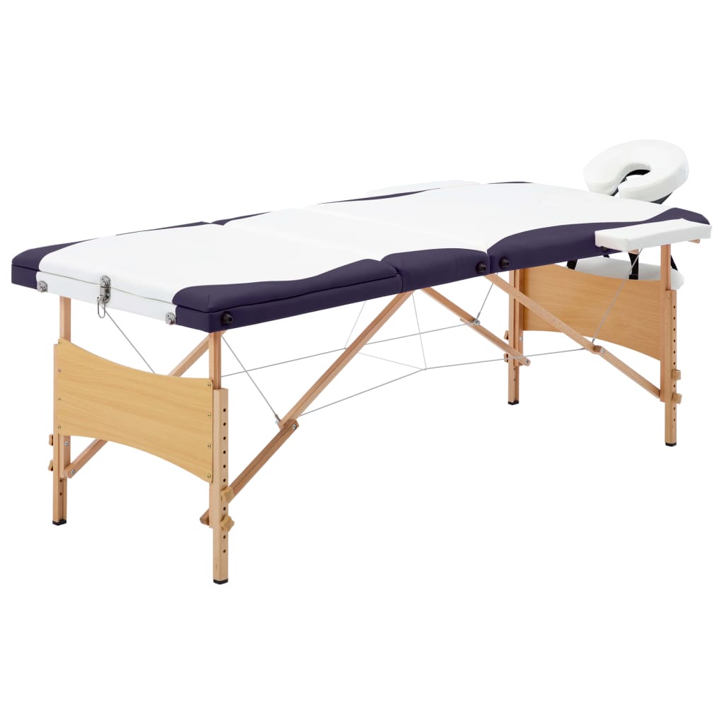 VidaXL Massagetafel inklapbaar 3 zones hout wit en paars