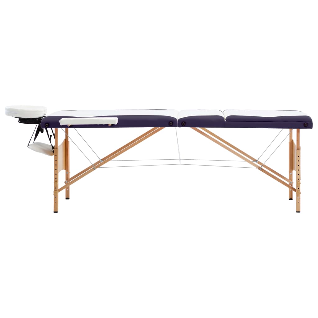 VidaXL Massagetafel inklapbaar 3 zones hout wit en paars