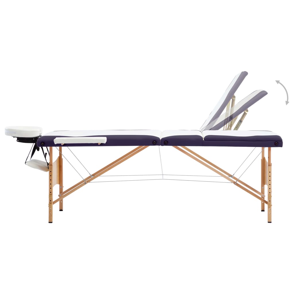 VidaXL Massagetafel inklapbaar 3 zones hout wit en paars