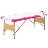 Vidaxl Massage Table Tableable 3 Zonen Holz wäiss a rosa