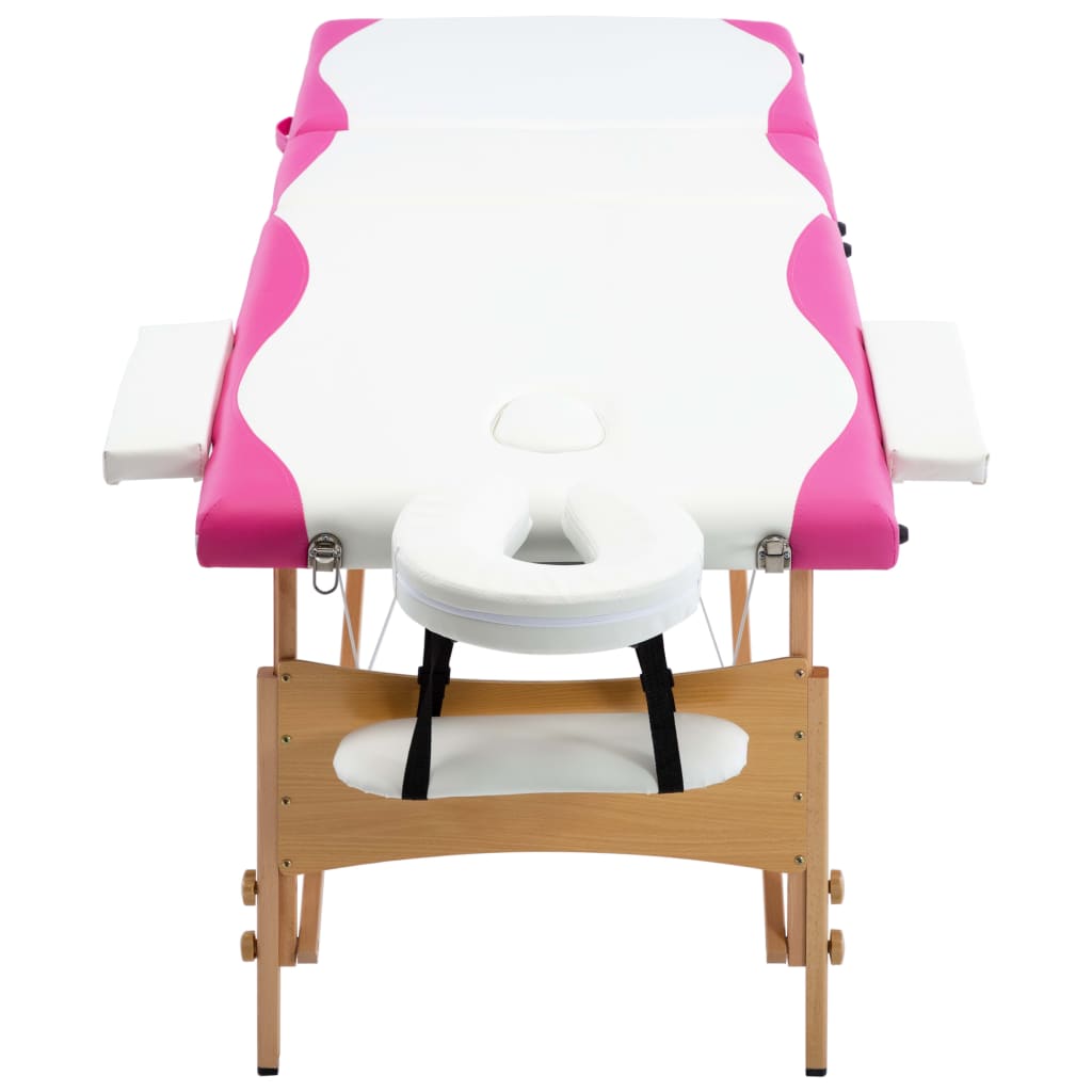 Table de massage vidaxl pliable 3 zones Blanc et rose en bois et rose