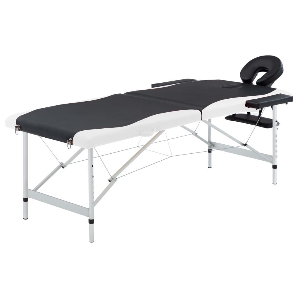 Vidaxl Mesa Massage Plegable 2 zonas de aluminio en blanco y negro