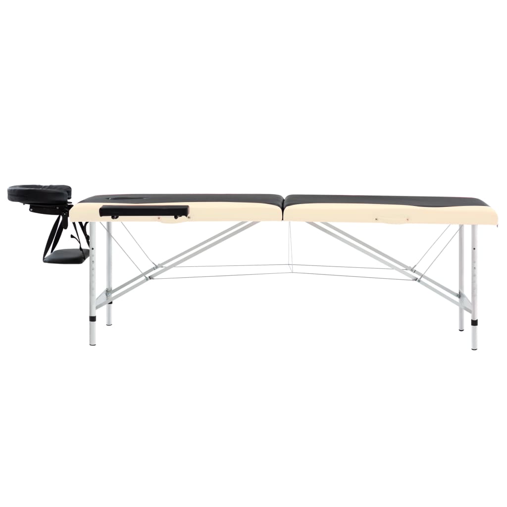 Vidaxl Mesa Massage Plegable 2 zonas de aluminio negro y beige