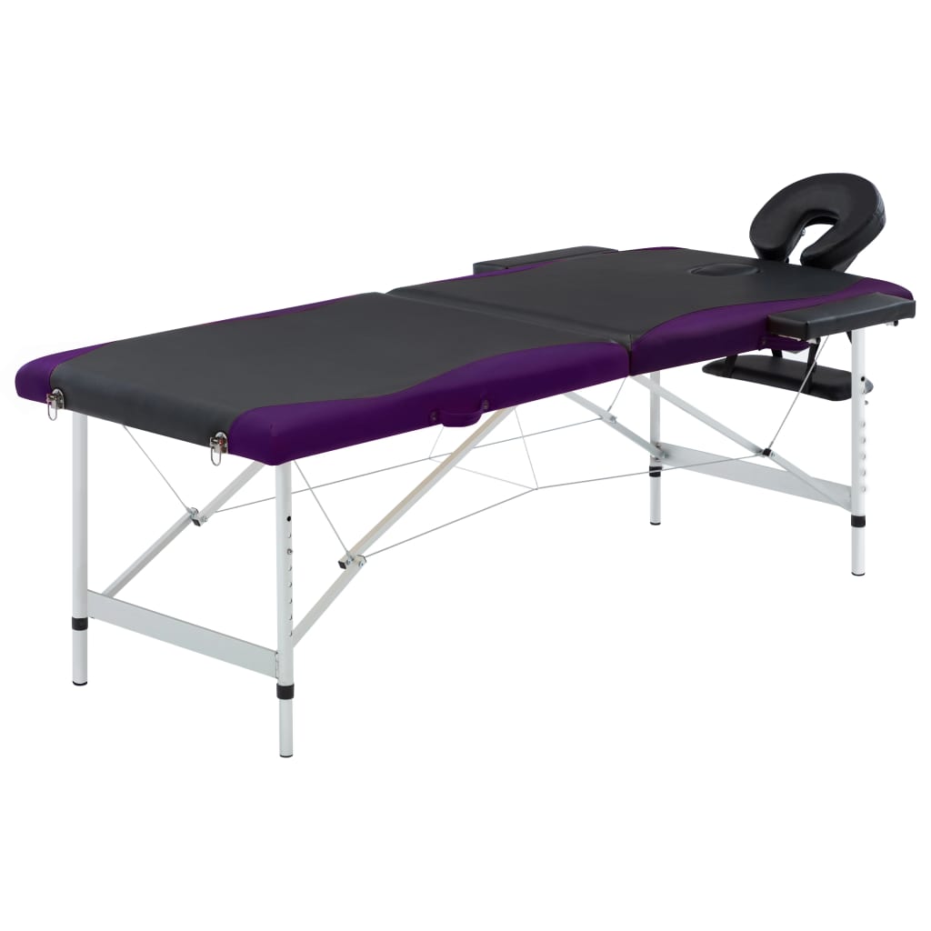 Vidaxl Massage Table Colppecible 2 zone in alluminio nero e viola