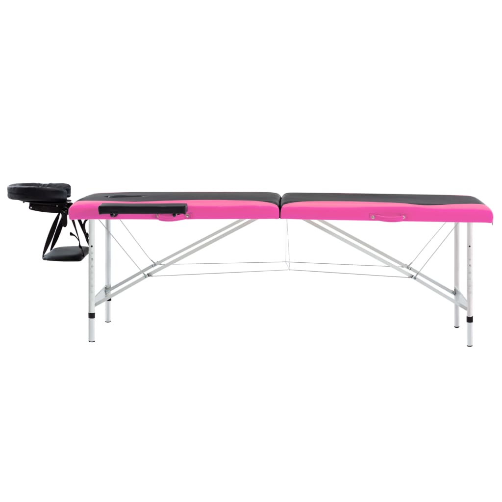 Vidaxl Massasjebord sammenleggbar 2 soner Aluminium Svart og rosa