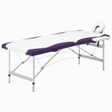 Vidaxl Mesa Massage Plegable 2 zonas de aluminio Blanco y morado