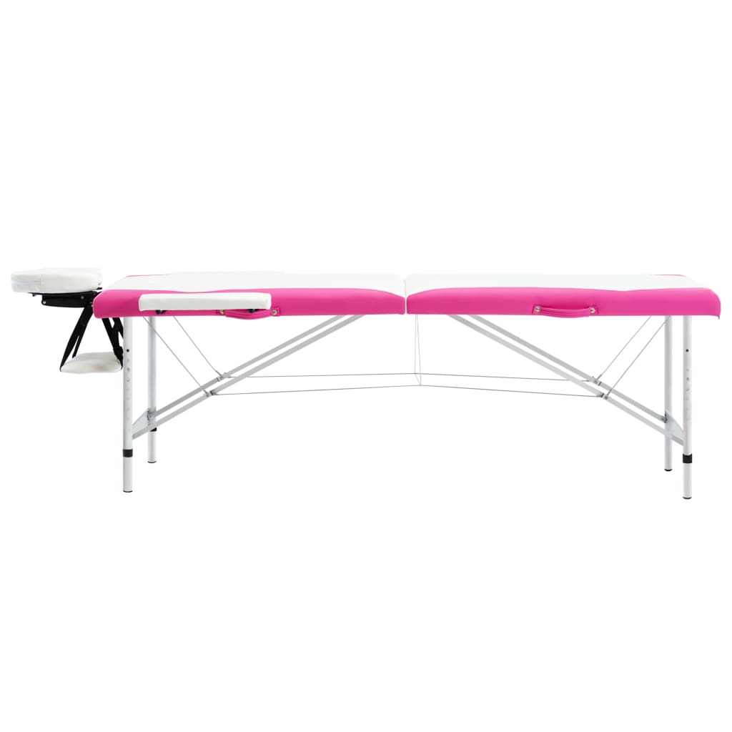 VIDAXL -Massage -Tabelle Zusammenklappbare 2 Zonen Aluminium Weiß und Rosa