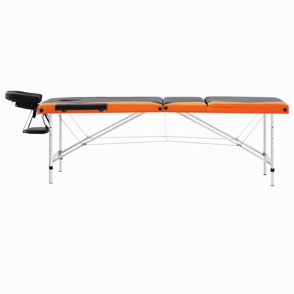 Vidaxl Mesa Massage Plegable 3 zonas de aluminio negro y naranja