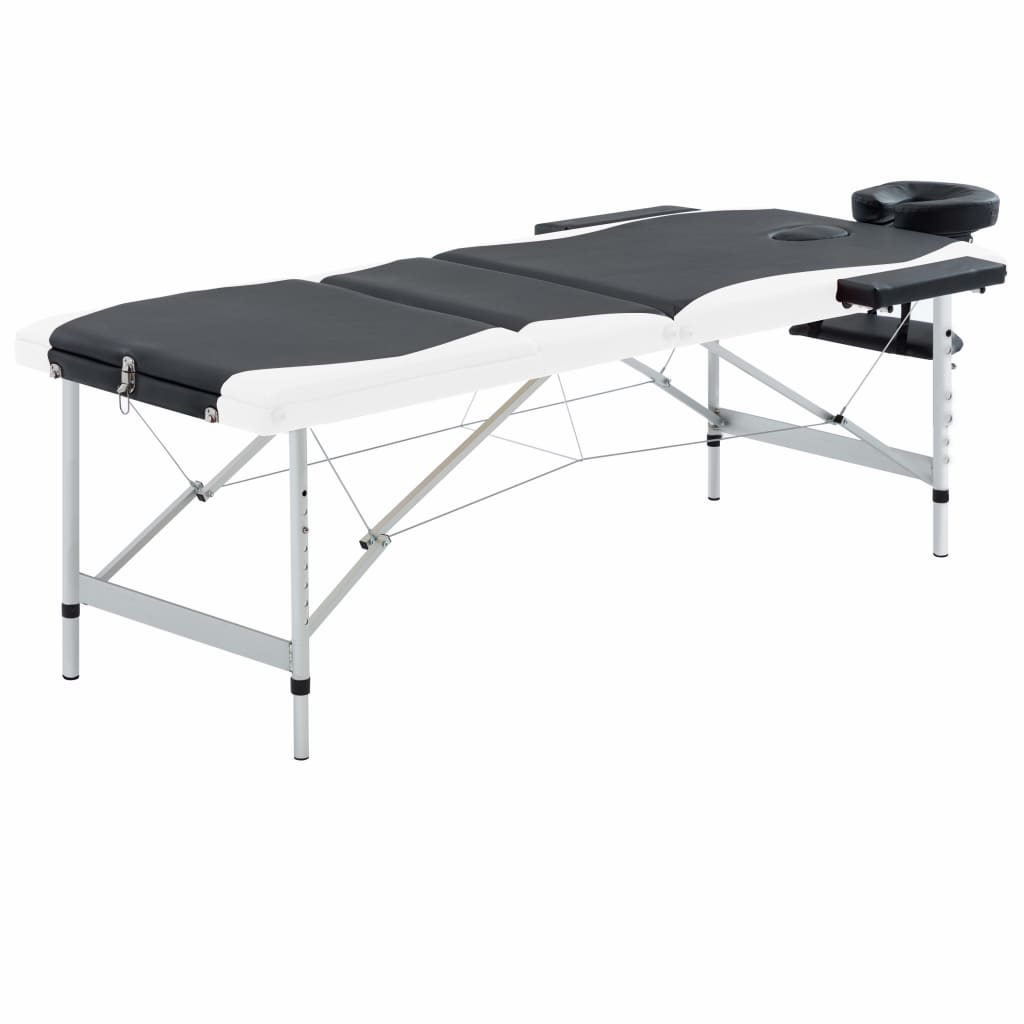 Table de massage vidaxl pliable 3 zones en aluminium noir et blanc