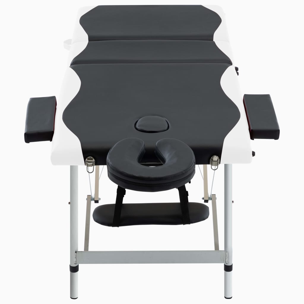 Vidaxl Mesa Massage Plegable 3 zonas de aluminio en blanco y negro