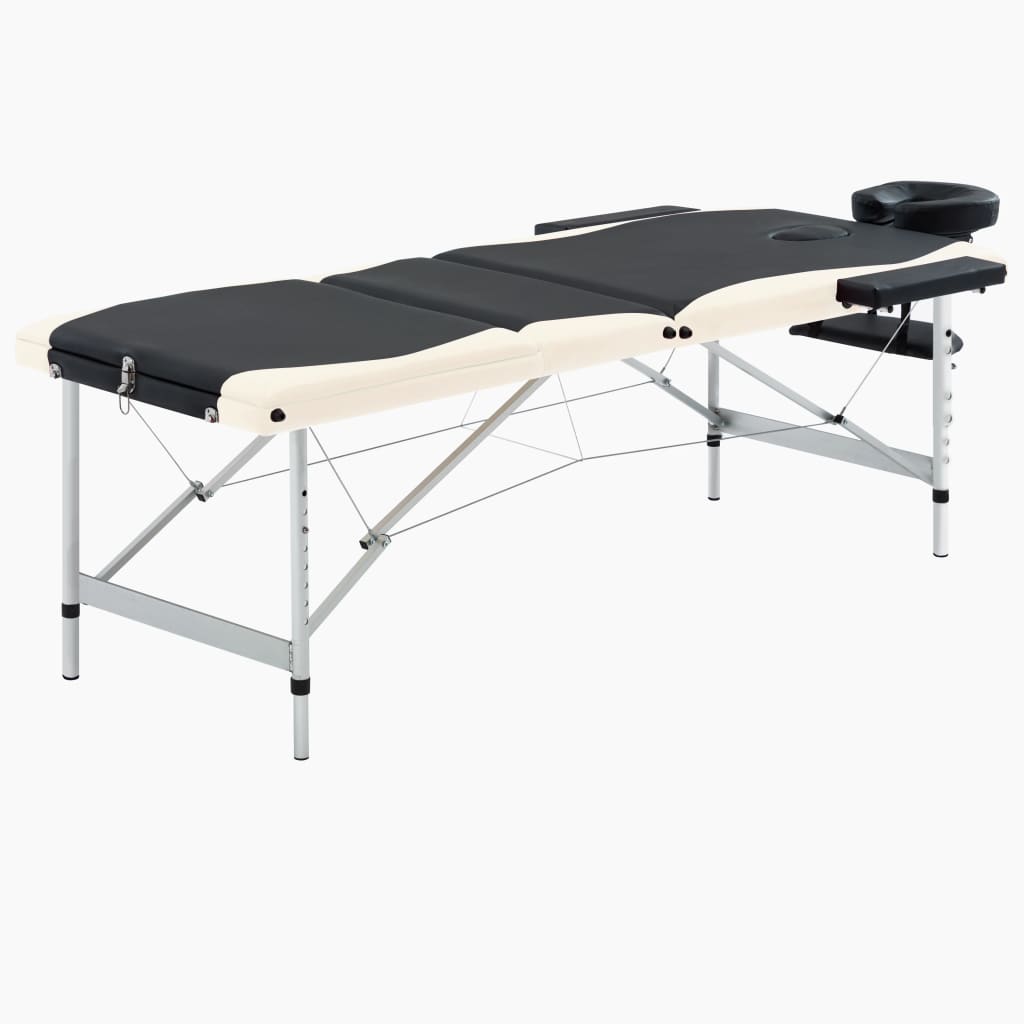 Vidaxl Mesa Massage Plegable 3 zonas de aluminio negro y beige