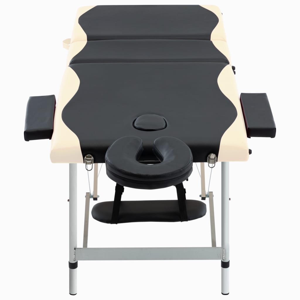 Table de massage vidaxl pliable 3 zones en aluminium noir et beige