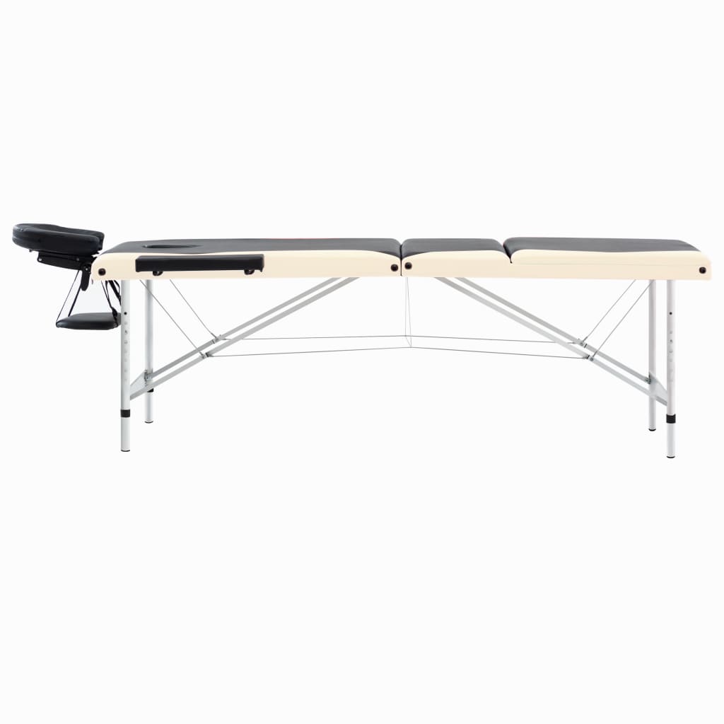 Vidaxl -Massage -Tabelle zusammenklappbar 3 Zonen Aluminium schwarz und beige