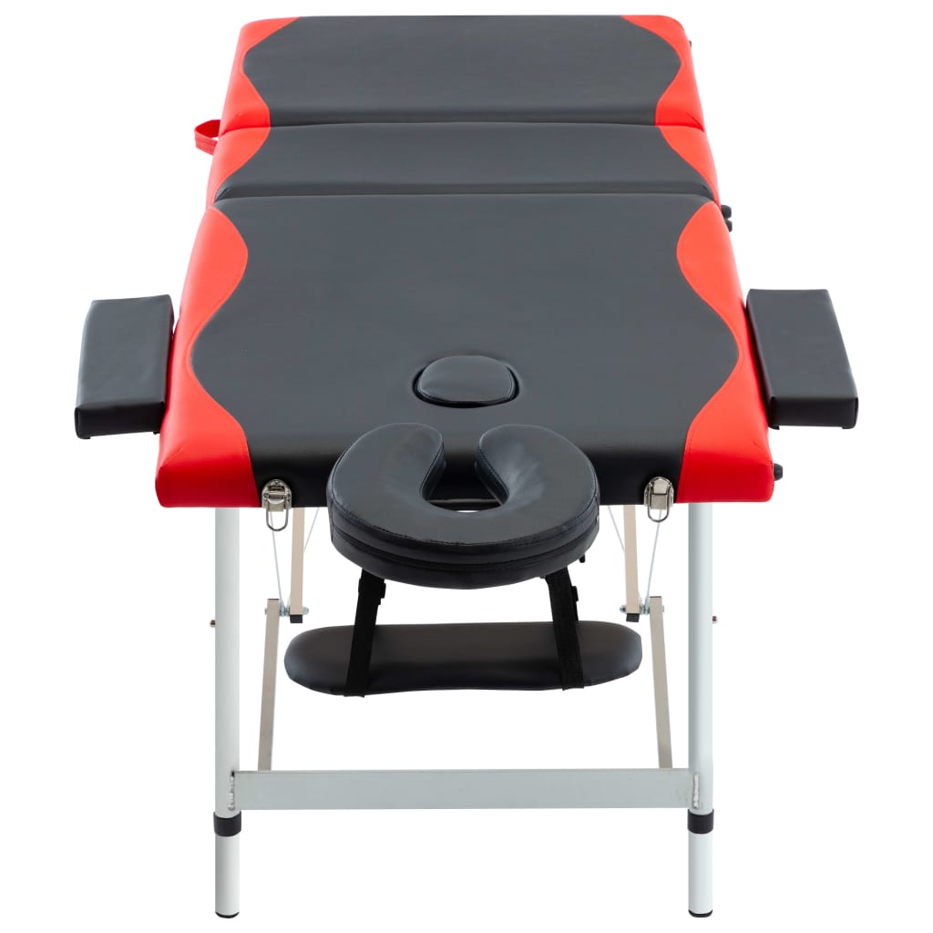 Vidaxl Mesa Massage Plegable 3 zonas de aluminio negro y rojo