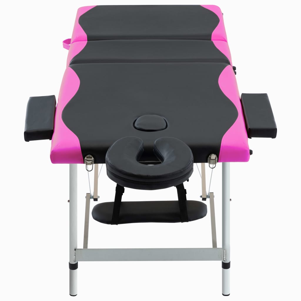 Vidaxl massagetafel inklapbaar 3 zones aluminium zwart en roze