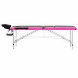 Vidaxl massagetafel inklapbaar 3 zones aluminium zwart en roze