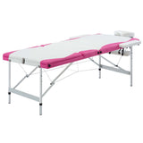 Vidaxl -Massage -Tabelle zusammenklappbar 3 Zonen Aluminium Weiß und Rosa