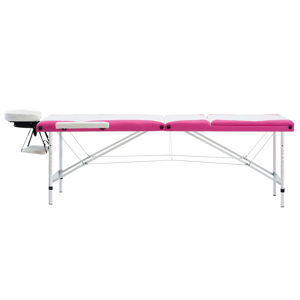 Vidaxl Massage Table Colppecible 3 zone in alluminio bianco e rosa