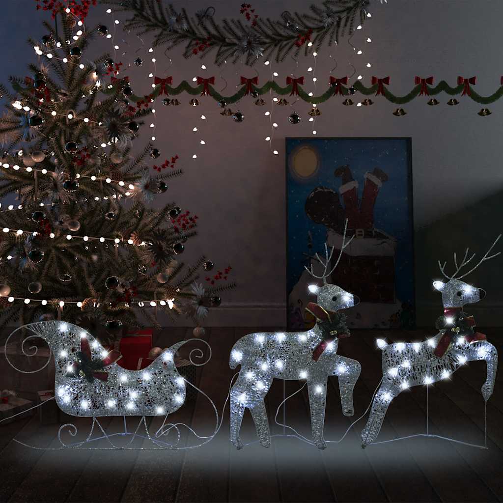 Vidaxl Christmas Decoration Reindeer og Sled 60 LEDs sølvfarget