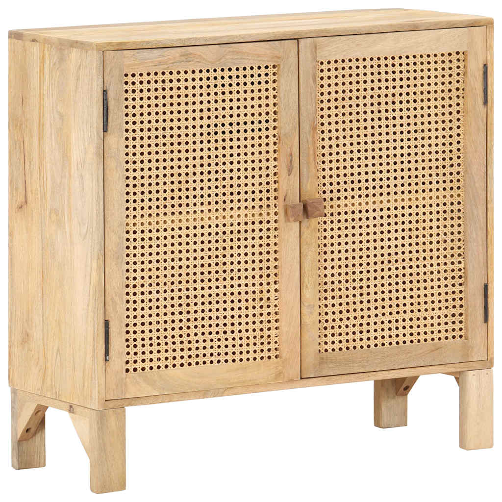 Vidaxl dressoir 80x30x73 cm massief mangohout en natuurlijk riet