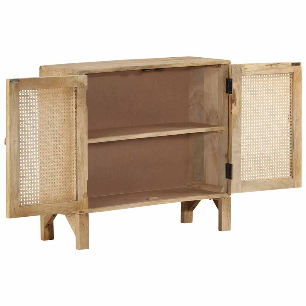 Vidaxl dressoir 80x30x73 cm massief mangohout en natuurlijk riet