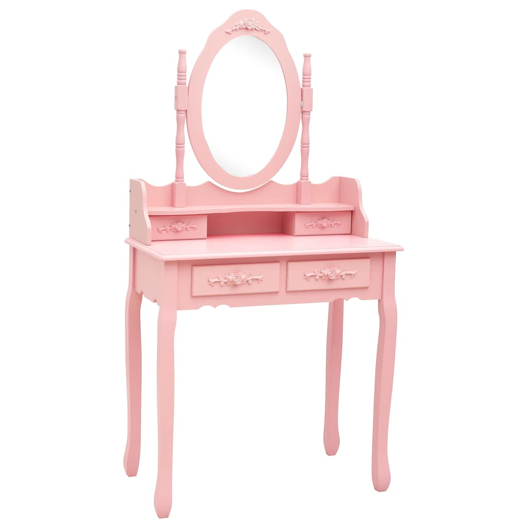 Vidaxl kaptafelset met kruk 75x69x140 cm paulowniahout roze