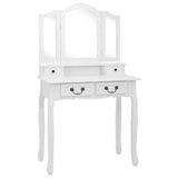 Vidaxl kaptafelset met kruk 80x69x141 cm paulowniahout wit