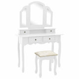 Vidaxl kaptafelset met kruk 100x40x146 cm paulowniahout wit